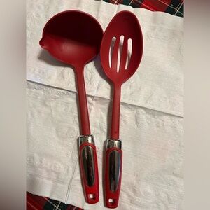Farberware Red Nylon Slotted Spoon & Ladle Cooking Utensil Set Kitchen